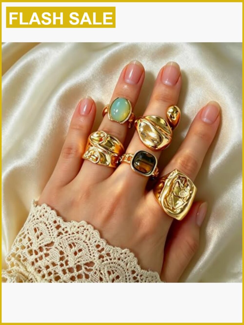 13 Pcs Bohemian Ring Set Gold-Tone Alloy Stackable Vintage Jewelry Gift - Picture 5 of 7